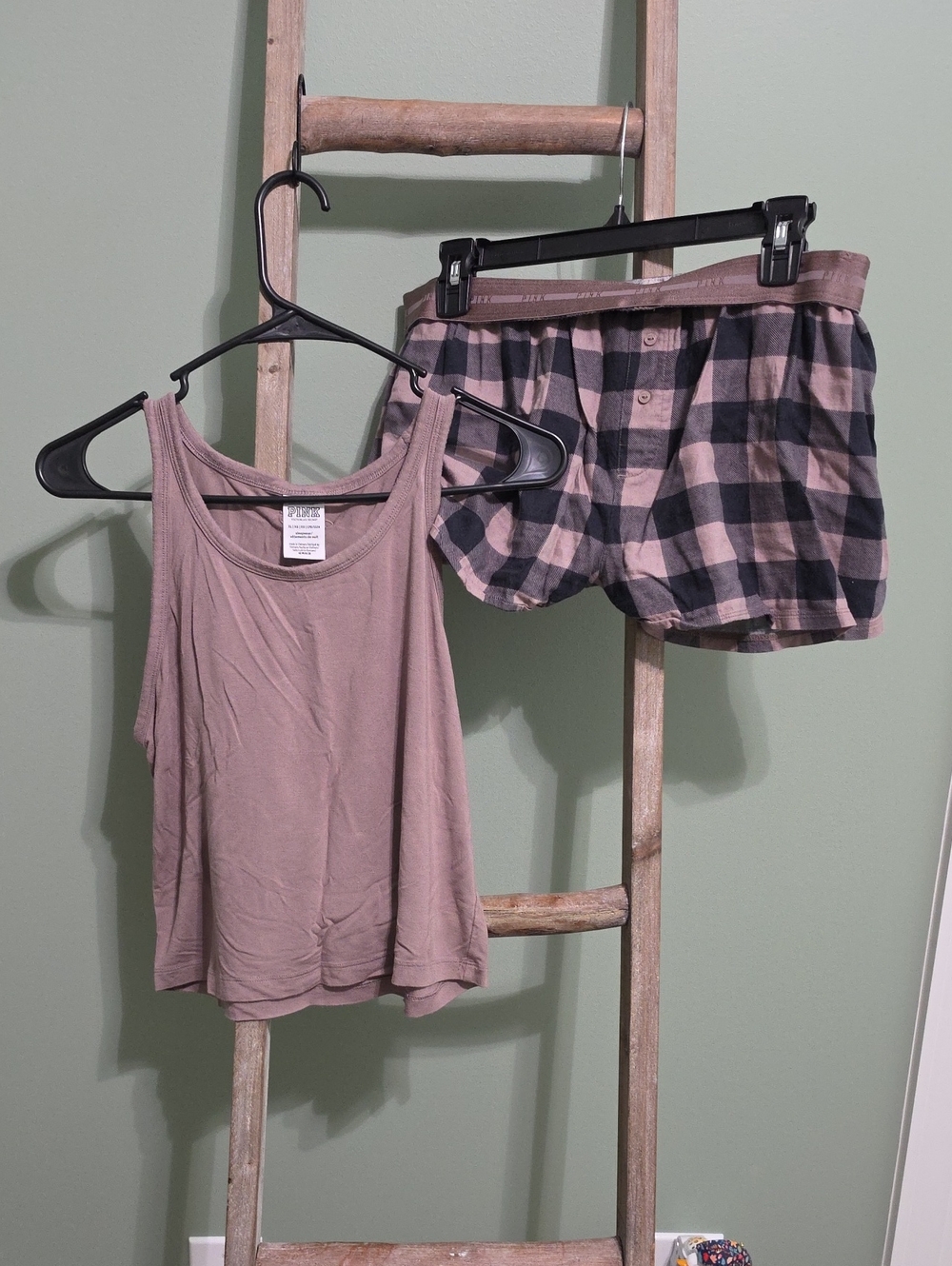 PINK Victoria's Secret Mauve Tank & Mauve-and-Black Plaid Sleep Shorts